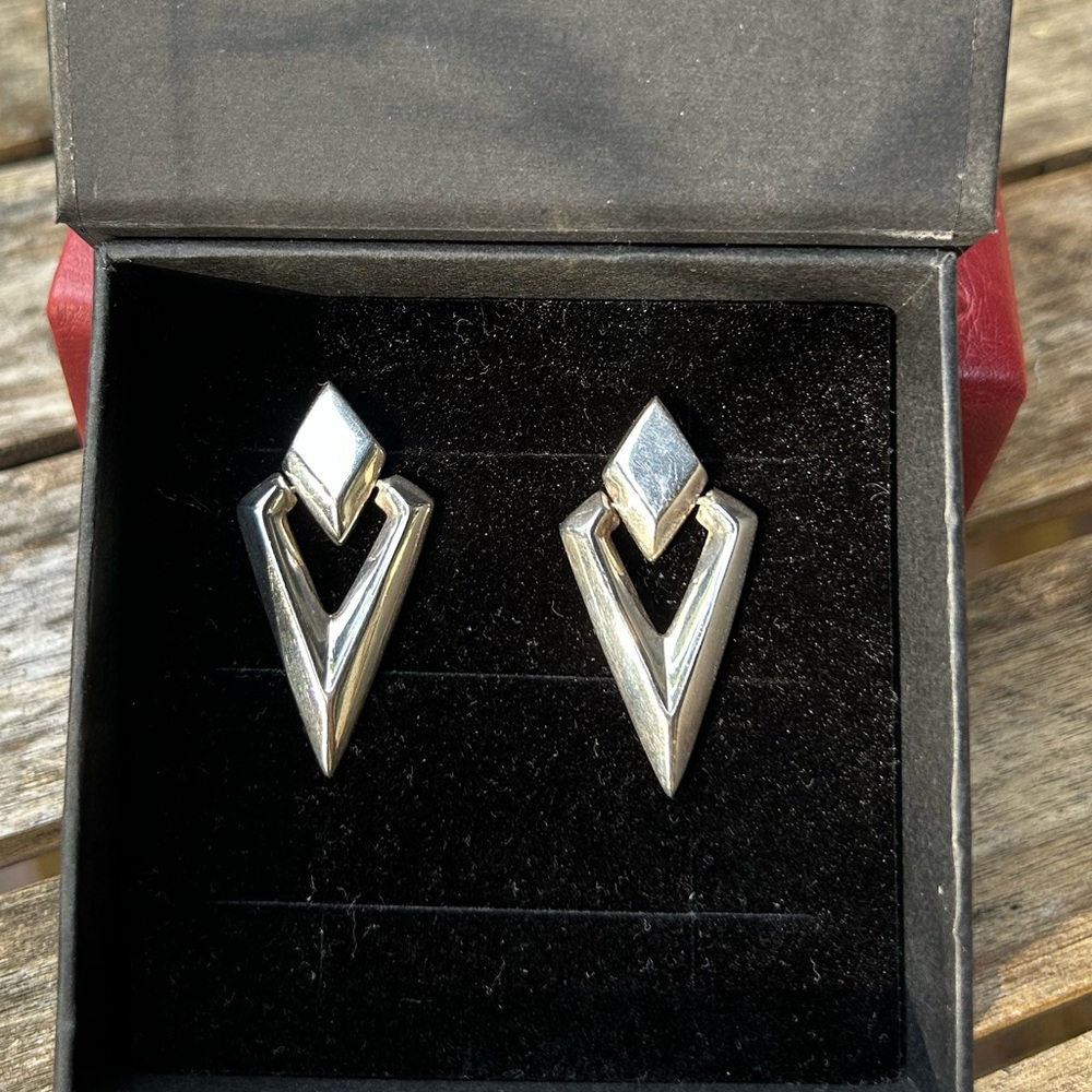 Sterling Silver Geometric V-Shaped Drop Earrings - Women's Jewelry